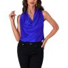 imageLYANER Womens Satin Silky Cowl Neck Drape Ruched Front Sleeveless Tank Blouse Shirts TopRoyal Blue