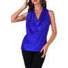imageLYANER Womens Satin Silky Cowl Neck Drape Ruched Front Sleeveless Tank Blouse Shirts TopRoyal Blue
