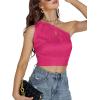 imageLYANER Womens Sexy Satin One Shoulder Tie Back Knot Sleeveless Crop Top Cami TankRose