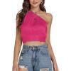 imageLYANER Womens Sexy Satin One Shoulder Tie Back Knot Sleeveless Crop Top Cami TankRose