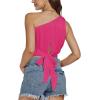 imageLYANER Womens Sexy Satin One Shoulder Tie Back Knot Sleeveless Crop Top Cami TankRose