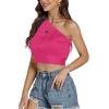 imageLYANER Womens Sexy Satin One Shoulder Tie Back Knot Sleeveless Crop Top Cami TankRose