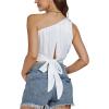 imageLYANER Womens Sexy Satin One Shoulder Tie Back Knot Sleeveless Crop Top Cami TankWhite