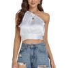 imageLYANER Womens Sexy Satin One Shoulder Tie Back Knot Sleeveless Crop Top Cami TankWhite