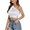 imageLYANER Womens Sexy Satin One Shoulder Tie Back Knot Sleeveless Crop Top Cami TankWhite