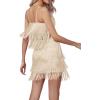 imageLYANER Womens Sexy Two Piece Outfit Fringe Sleeveless Cami and Short Skirt SetsBeige