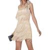 imageLYANER Womens Sexy Two Piece Outfit Fringe Sleeveless Cami and Short Skirt SetsBeige