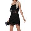 imageLYANER Womens Sexy Two Piece Outfit Fringe Sleeveless Cami and Short Skirt SetsBlack