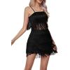 imageLYANER Womens Sexy Two Piece Outfit Fringe Sleeveless Cami and Short Skirt SetsBlack