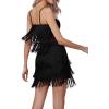 imageLYANER Womens Sexy Two Piece Outfit Fringe Sleeveless Cami and Short Skirt SetsBlack