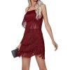 imageLYANER Womens Sexy Two Piece Outfit Fringe Sleeveless Cami and Short Skirt SetsBurgundy