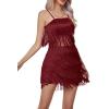imageLYANER Womens Sexy Two Piece Outfit Fringe Sleeveless Cami and Short Skirt SetsBurgundy