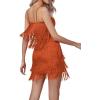 imageLYANER Womens Sexy Two Piece Outfit Fringe Sleeveless Cami and Short Skirt SetsBurnt Orange