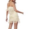 imageLYANER Womens Sexy Two Piece Outfit Fringe Sleeveless Cami and Short Skirt SetsGold