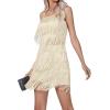 imageLYANER Womens Sexy Two Piece Outfit Fringe Sleeveless Cami and Short Skirt SetsGold