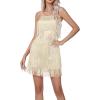 imageLYANER Womens Sexy Two Piece Outfit Fringe Sleeveless Cami and Short Skirt SetsGold