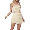 imageLYANER Womens Sexy Two Piece Outfit Fringe Sleeveless Cami and Short Skirt SetsGold