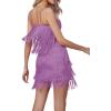 imageLYANER Womens Sexy Two Piece Outfit Fringe Sleeveless Cami and Short Skirt SetsLight Purple