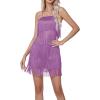 imageLYANER Womens Sexy Two Piece Outfit Fringe Sleeveless Cami and Short Skirt SetsLight Purple