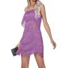 imageLYANER Womens Sexy Two Piece Outfit Fringe Sleeveless Cami and Short Skirt SetsLight Purple