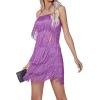 imageLYANER Womens Sexy Two Piece Outfit Fringe Sleeveless Cami and Short Skirt SetsLilac