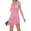 imageLYANER Womens Sexy Two Piece Outfit Fringe Sleeveless Cami and Short Skirt SetsPink