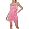 imageLYANER Womens Sexy Two Piece Outfit Fringe Sleeveless Cami and Short Skirt SetsPink