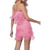 imageLYANER Womens Sexy Two Piece Outfit Fringe Sleeveless Cami and Short Skirt SetsPink