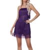 imageLYANER Womens Sexy Two Piece Outfit Fringe Sleeveless Cami and Short Skirt SetsPurple