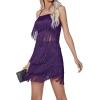 imageLYANER Womens Sexy Two Piece Outfit Fringe Sleeveless Cami and Short Skirt SetsPurple