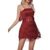 imageLYANER Womens Sexy Two Piece Outfit Fringe Sleeveless Cami and Short Skirt SetsRed