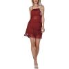 imageLYANER Womens Sexy Two Piece Outfit Fringe Sleeveless Cami and Short Skirt SetsRed
