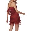 imageLYANER Womens Sexy Two Piece Outfit Fringe Sleeveless Cami and Short Skirt SetsRed