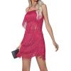 imageLYANER Womens Sexy Two Piece Outfit Fringe Sleeveless Cami and Short Skirt SetsRose
