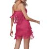 imageLYANER Womens Sexy Two Piece Outfit Fringe Sleeveless Cami and Short Skirt SetsRose