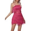 imageLYANER Womens Sexy Two Piece Outfit Fringe Sleeveless Cami and Short Skirt SetsRose