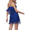 imageLYANER Womens Sexy Two Piece Outfit Fringe Sleeveless Cami and Short Skirt SetsRoyal Blue