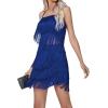 imageLYANER Womens Sexy Two Piece Outfit Fringe Sleeveless Cami and Short Skirt SetsRoyal Blue
