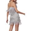 imageLYANER Womens Sexy Two Piece Outfit Fringe Sleeveless Cami and Short Skirt SetsSilver
