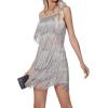 imageLYANER Womens Sexy Two Piece Outfit Fringe Sleeveless Cami and Short Skirt SetsSilver