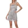 imageLYANER Womens Sexy Two Piece Outfit Fringe Sleeveless Cami and Short Skirt SetsSilver