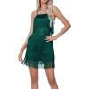 imageLYANER Womens Sexy Two Piece Outfit Fringe Sleeveless Cami and Short Skirt SetsTeal