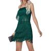imageLYANER Womens Sexy Two Piece Outfit Fringe Sleeveless Cami and Short Skirt SetsTeal