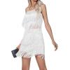 imageLYANER Womens Sexy Two Piece Outfit Fringe Sleeveless Cami and Short Skirt SetsWhite