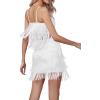 imageLYANER Womens Sexy Two Piece Outfit Fringe Sleeveless Cami and Short Skirt SetsWhite