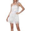 imageLYANER Womens Sexy Two Piece Outfit Fringe Sleeveless Cami and Short Skirt SetsWhite