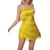 imageLYANER Womens Sexy Two Piece Outfit Fringe Sleeveless Cami and Short Skirt SetsYellow