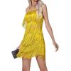 imageLYANER Womens Sexy Two Piece Outfit Fringe Sleeveless Cami and Short Skirt SetsYellow
