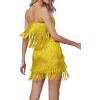 imageLYANER Womens Sexy Two Piece Outfit Fringe Sleeveless Cami and Short Skirt SetsYellow