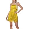 imageLYANER Womens Sexy Two Piece Outfit Fringe Sleeveless Cami and Short Skirt SetsYellow